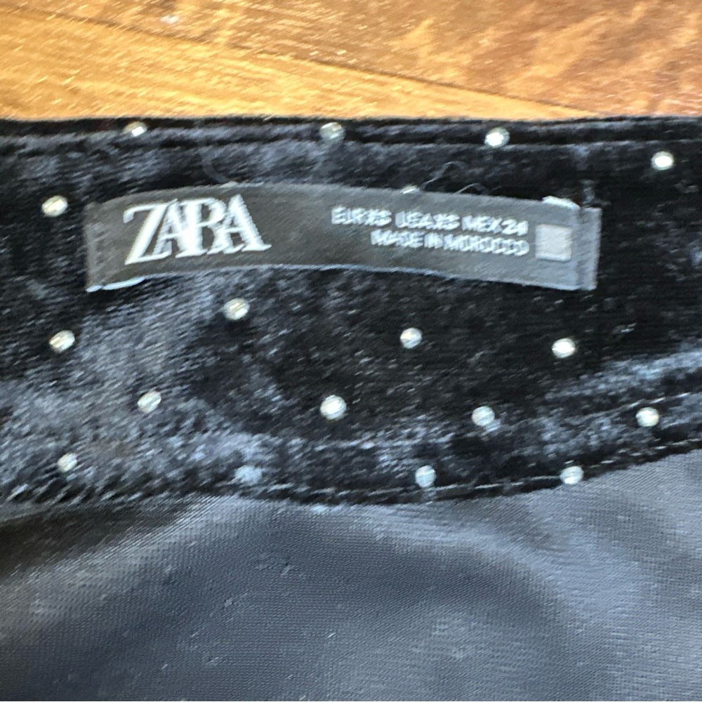 Zara Velvet Long Sleeve‎ Studded Ruched Ruffle Dress Size XS Side Zipper - Picture 4 of 7